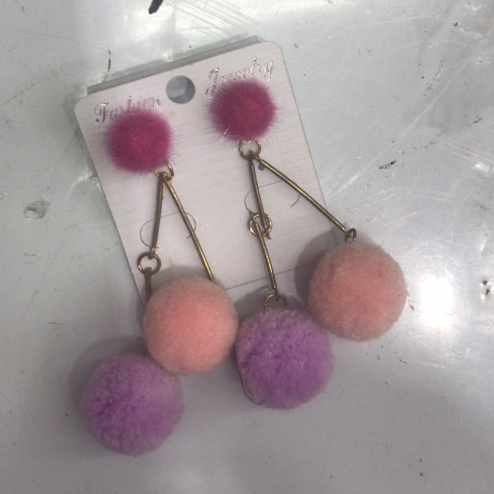 Pink purple plush ball earrings