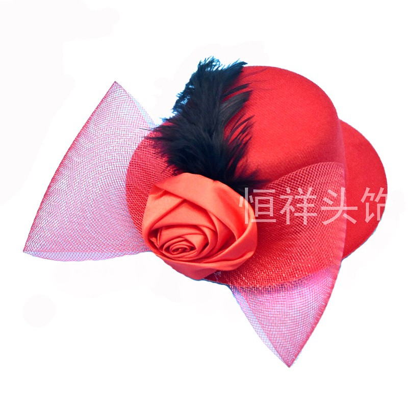 韩版13公分儿童迷你毛料帽子发夹表演舞台领节花朵小礼帽 批发厂家直销详情图5