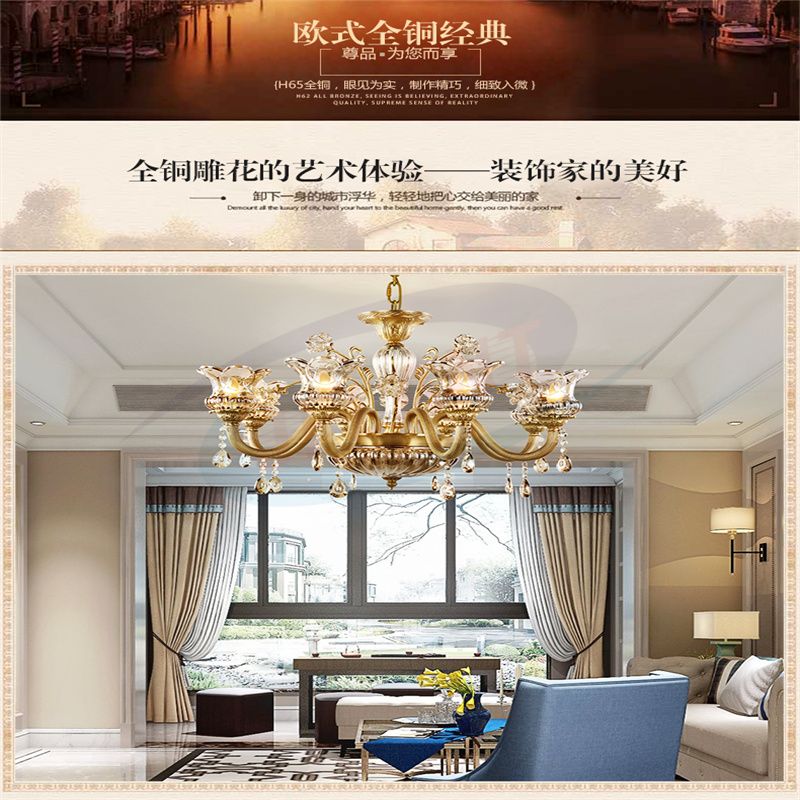 European Light Luxury Chandelier Living Room Light Luxury Atmosphere Modern Simple French Ceramic Bedroom Crystal Lamp Villa Lamps