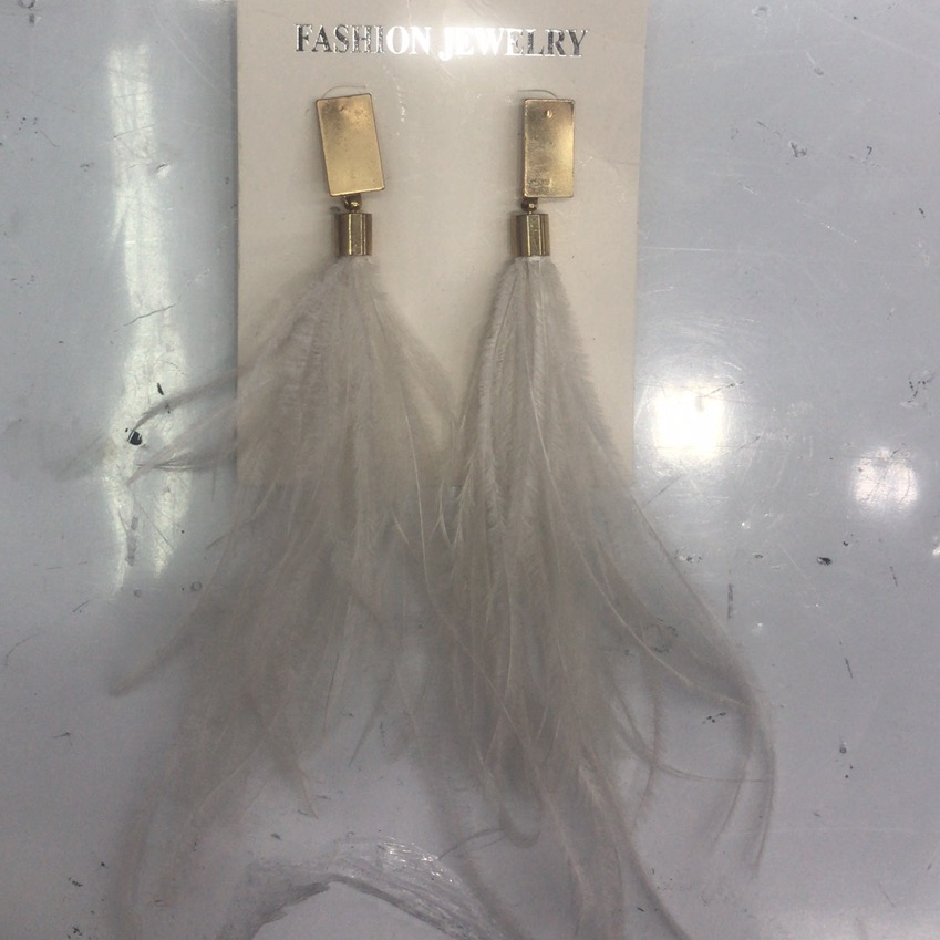 流苏耳环时尚百搭耳饰品个性网红欧美复古耳坠简约长款气质白羽毛方钉耳钉女