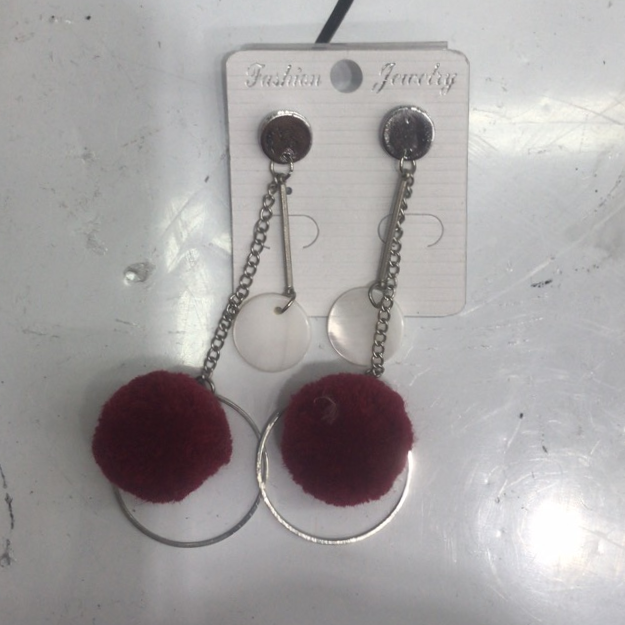 Red hairball earrings short matching sweet decorative festive accessories cute elegant plush earrings drop