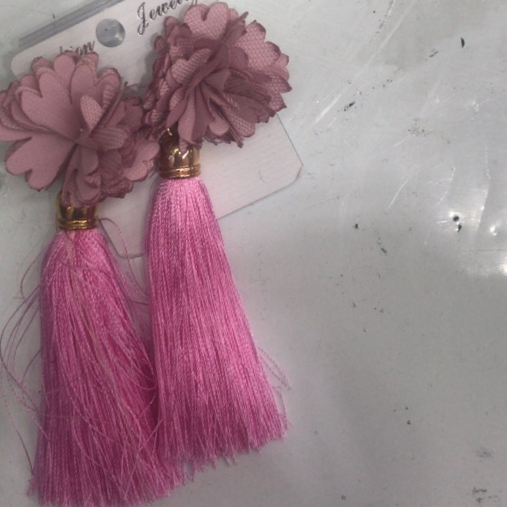 Pink floral earrings with tassel