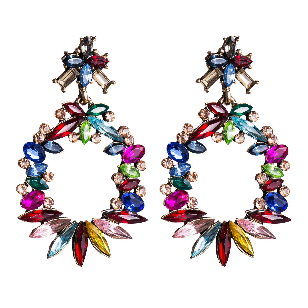欧美夸张镂空花卉镶钻亚克力耳环女复古气质耳饰earrings