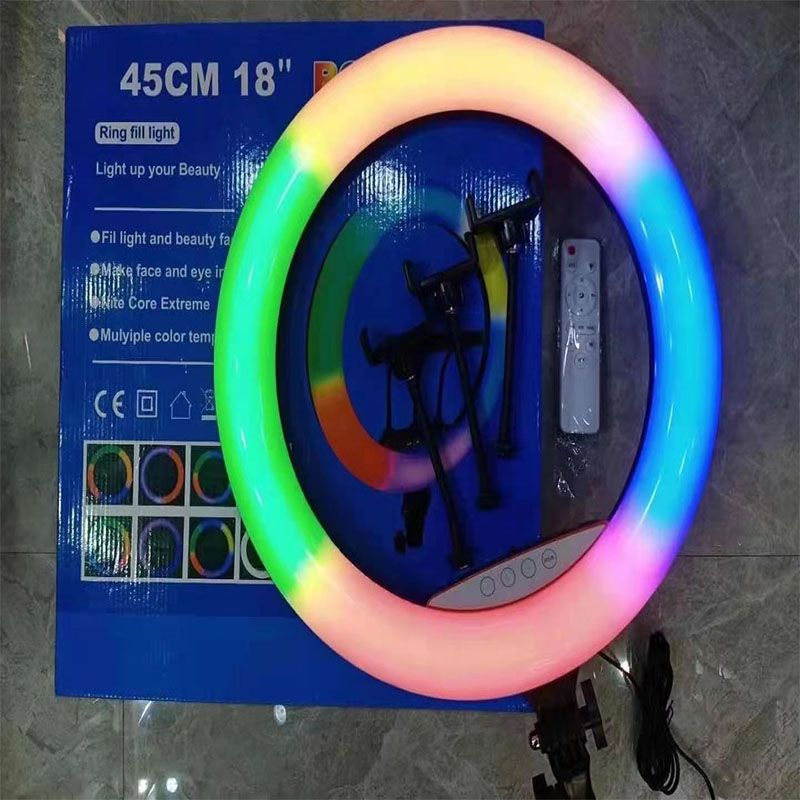 Live streaming light, fill light, LED light, photography light, anchor beauty light, seven-color light, 18-inch RGB live streaming fill light details Picture