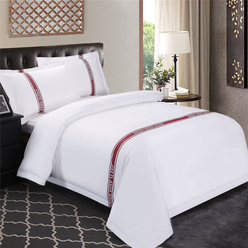 酒店 宾馆 民宿 客房布草 6040S 西式 缎条 床上用品 布草四件套图