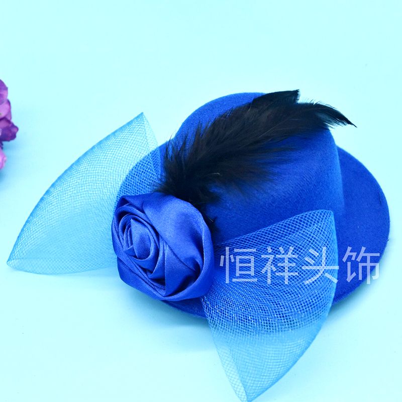 韩版13公分儿童迷你毛料帽子发夹表演舞台领节花朵小礼帽 批发厂家直销细节图