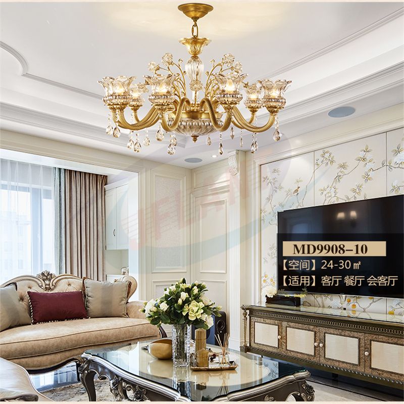 European Light Luxury Chandelier Living Room Light Luxury Atmosphere Modern Simple French Ceramic Bedroom Crystal Lamp Villa Lamps Specification drawing