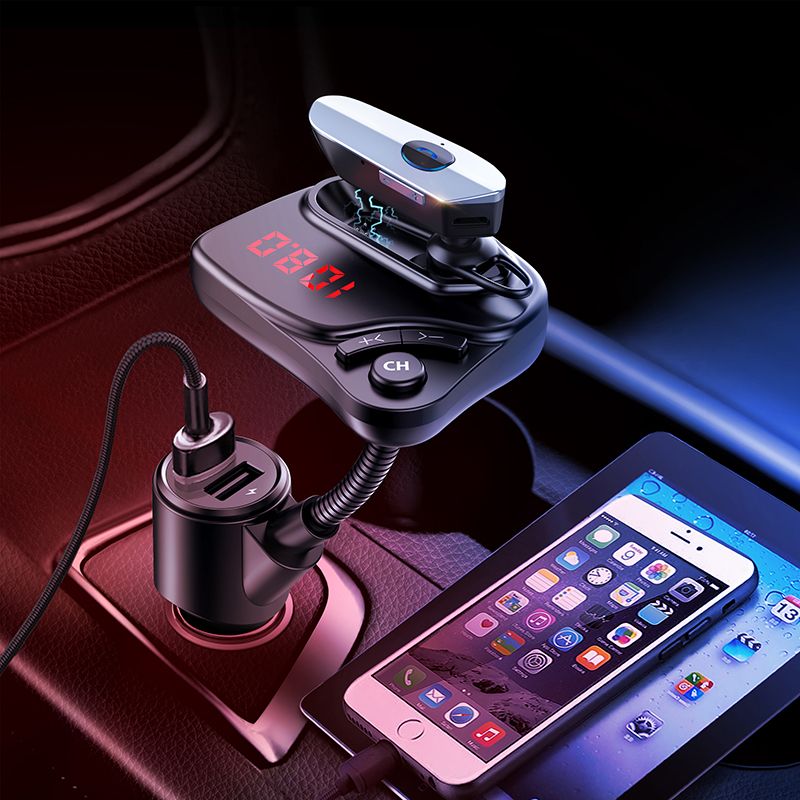 Nuevo reproductor mp3 de coche bluetooth mp3 reproductor bluetooth manos libres bluetooth transmisor fm con auriculares bluetooth