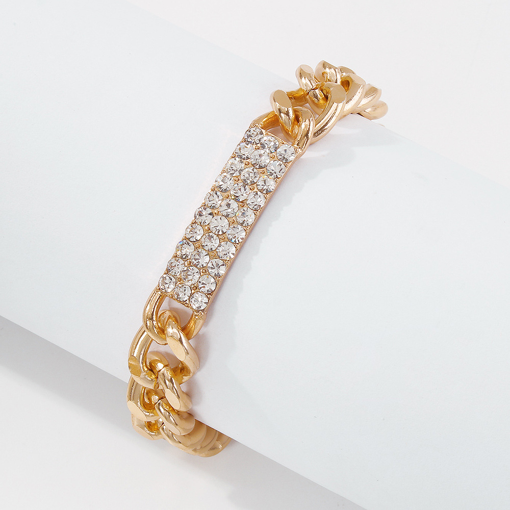 B1313 European and American simple and fashionable bracelet, elegant diamond-encrusted chain bracelet, hip-hop street personality Cuban chain bracelet detail image 1