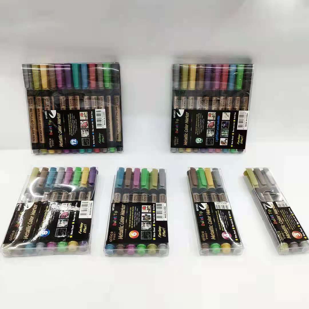 12色彩色金属笔马克笔DIY手账笔水性荧光笔
