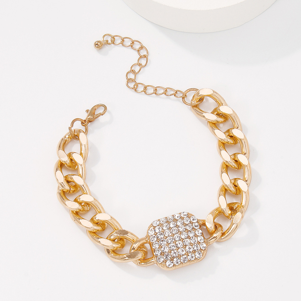 B1312 European and American cross-border jewelry alloy chain bracelet, punk exaggerated nightclub style bracelet, diamond-encruble elegant accessory detail image 3