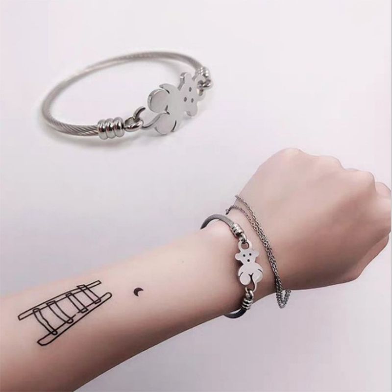 卡通ins钛钢小熊手环嘻哈 开口可调节手镯女 简约个性不锈钢手饰