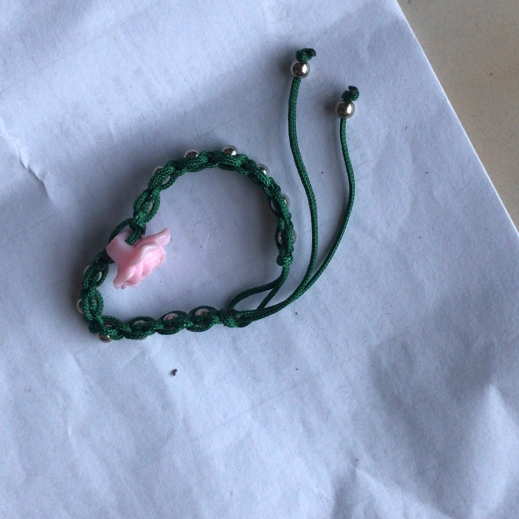 Original hand woven green rope hand decorated with silver bead bracelet Flower bracelet