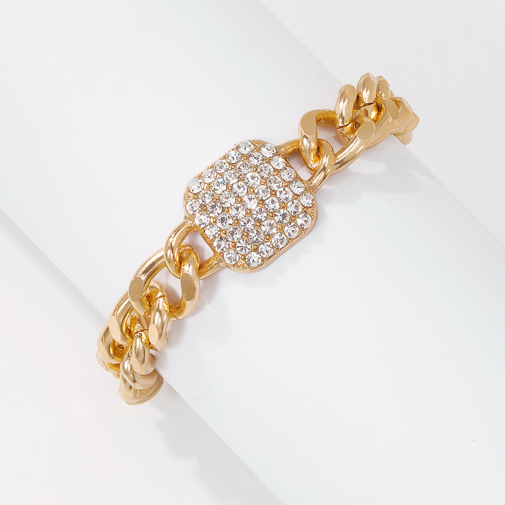 B1312 European and American cross-border jewelry alloy chain bracelet, punk exaggerated nightclub style bracelet, diamond-encruble elegant accessory detail image 4