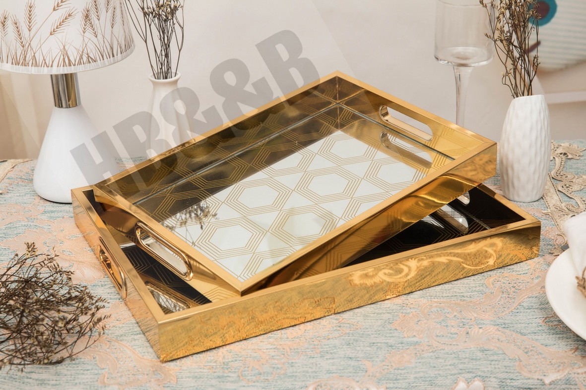 玻璃长方形做旧金色银色餐垫盘水果盘西餐盘电镀盘塑料多功能盘详情图5