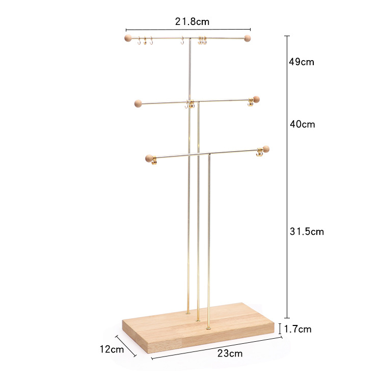 38铁艺项链架金属镀金项链架子原木底座项链展示架挂钩北欧风首饰架产品图