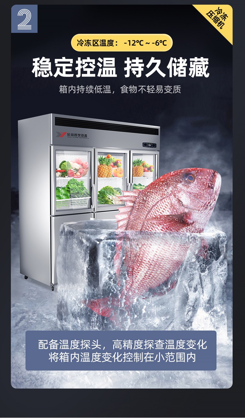 Yindu commercial six-door refrigerator and dual-temperature refrigerator display cabinet detail image 5