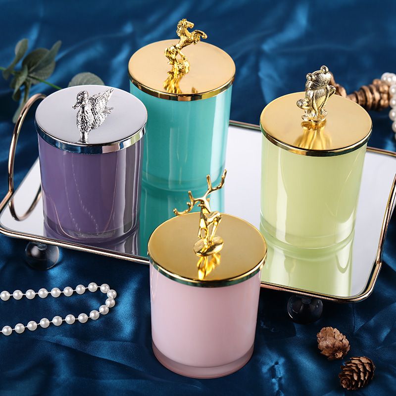 Nordic wind new glass with lid colored candy cup candy jar glassware Creative personality jewelry jar decoration