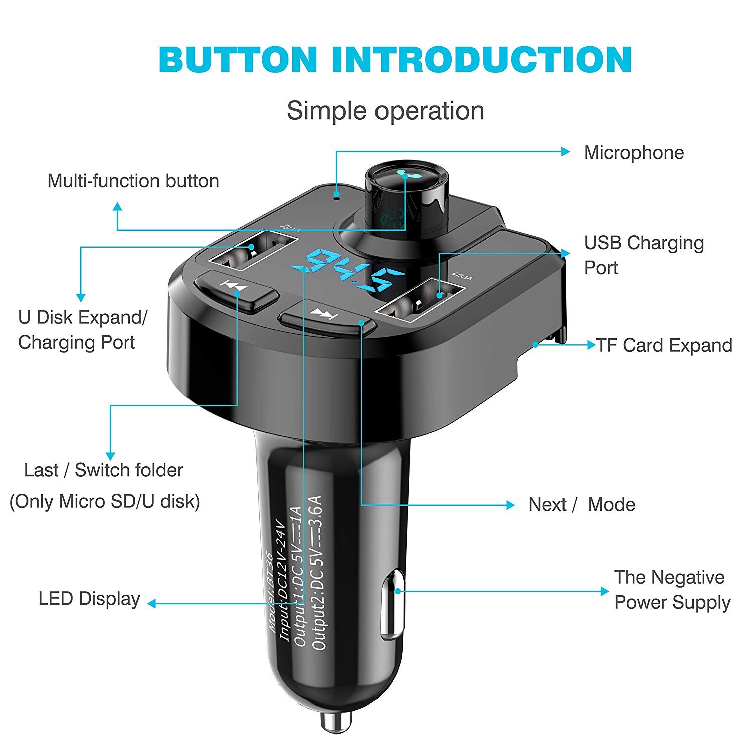 车载MP3 蓝牙免提 QC3.0快充车充 FM发射器 汽车充电器 车载蓝牙详情4