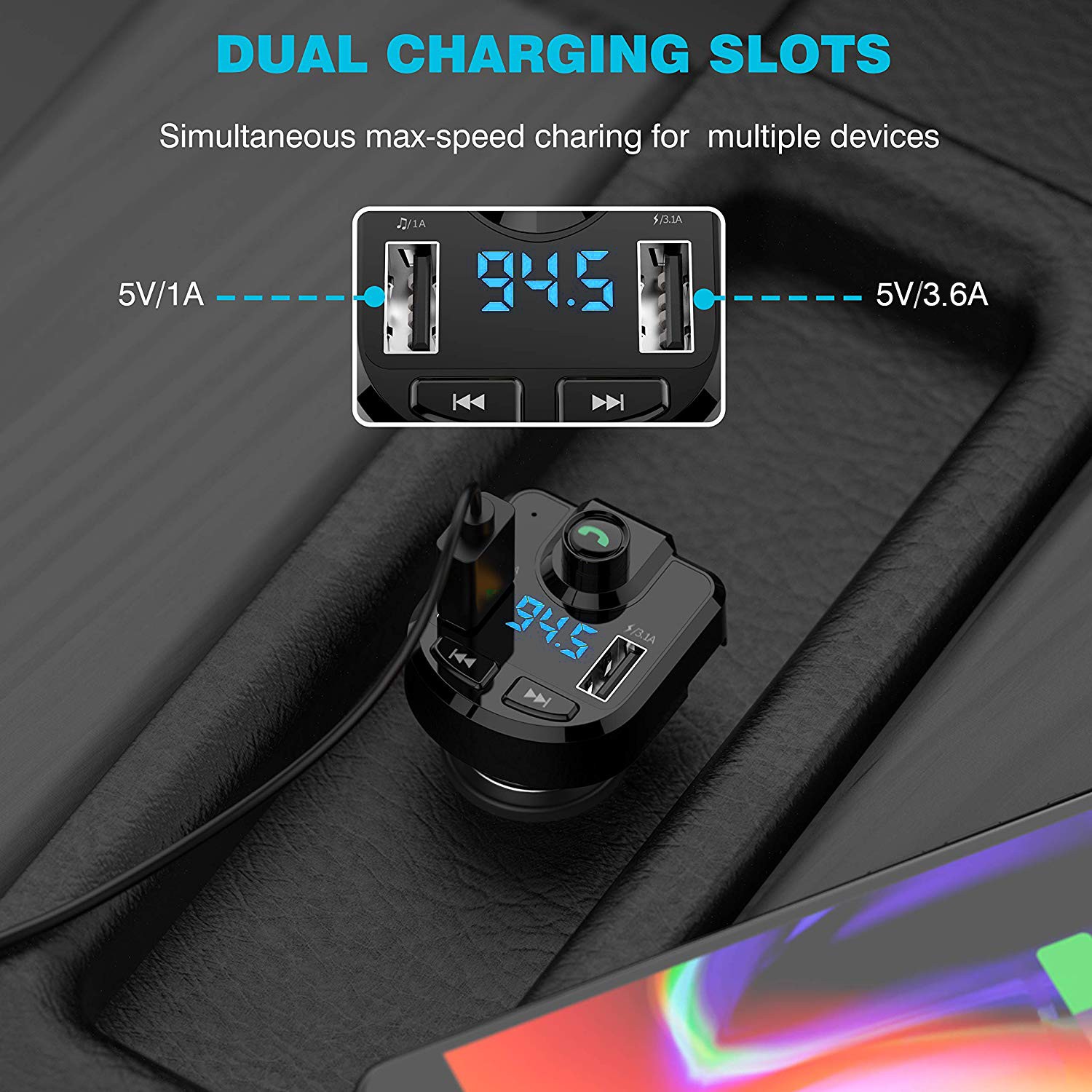 车载MP3 蓝牙免提 QC3.0快充车充 FM发射器 汽车充电器 车载蓝牙详情7