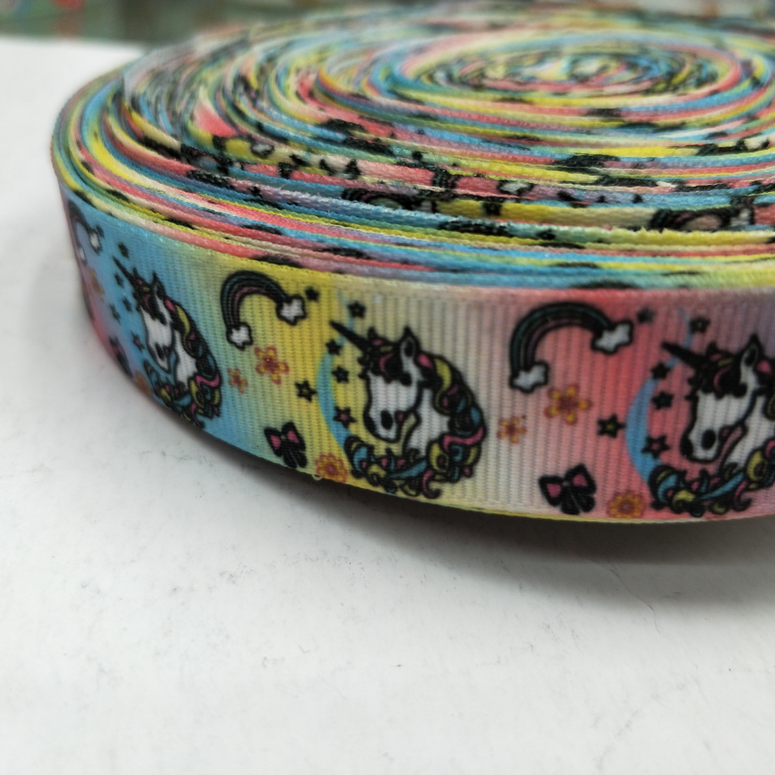 2.5CM螺纹带热转印 DIY制作  缤纷独角兽