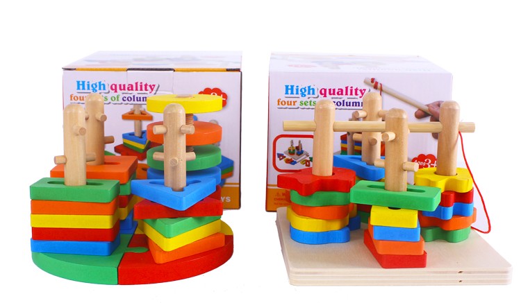 The colorful wooden toy columns are highly entertaining and rich in color, which can exercise babies' hand-eye coordination, visual ability, logical thinking ability, and early education enlightenment training, as well as parent-child games detail image 1