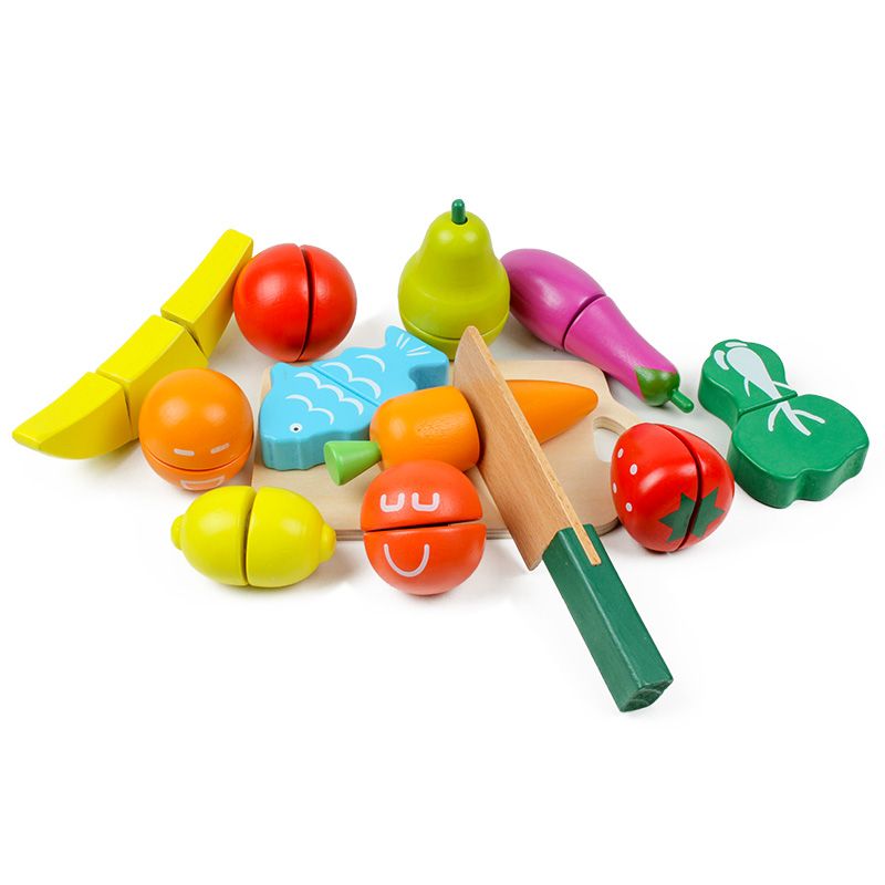 Wooden toys, educational games, hands-on ability cultivation, strong fun, rich colors, logical thinking ability exercise, parent-child games, bucket of vegetables and fruits, cut and look details Picture