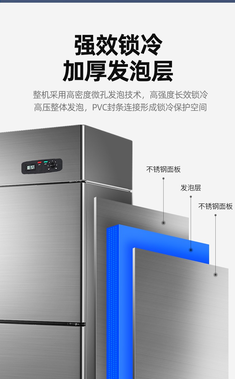 Yindu Freezer commercial vertical double-door kitchen cabinet, standard model freezer, quick-freezing cabinet, fresh-keeping refrigerator, vertical cold cabinet detail image 2