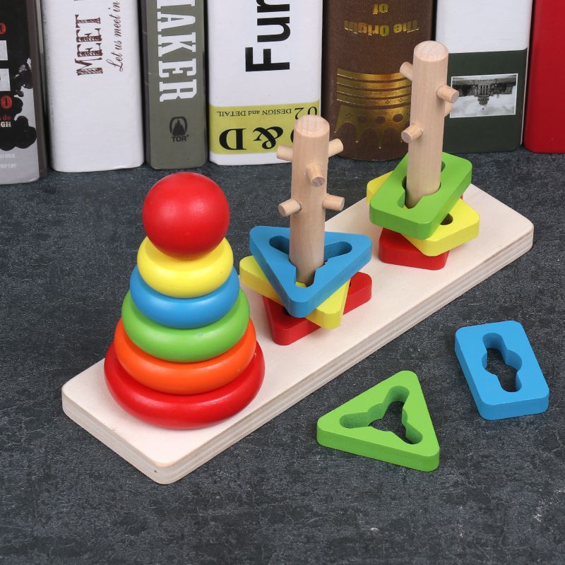The wooden toy educational multi-functional set column is highly entertaining with rich colors. It can exercise babies' hand-eye coordination, visual ability, logical thinking ability, early education enlightenment training, and parent-child games Item Picture