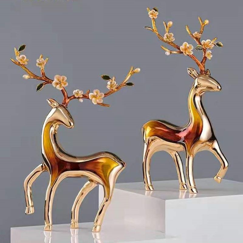 Metal Sika Deer New Chinese Decoration Antique Frame Study Wine Cabinet Porch Light Luxury High-Grade Soft Decoration details Picture