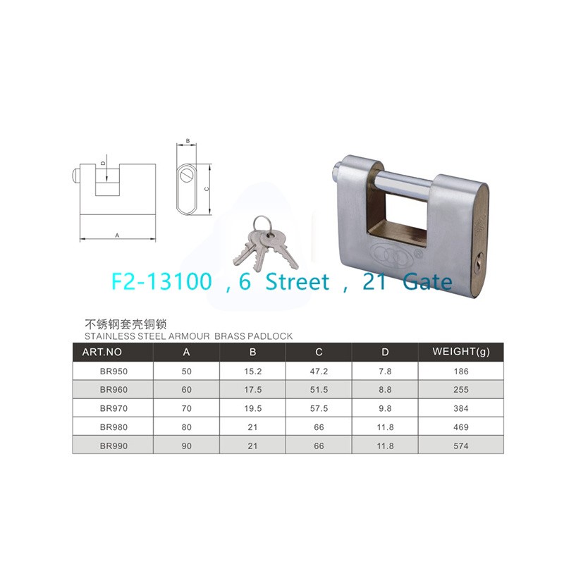 50MM copper padlock with three-ring stainless steel casing copper padlock BR950 detail image 2