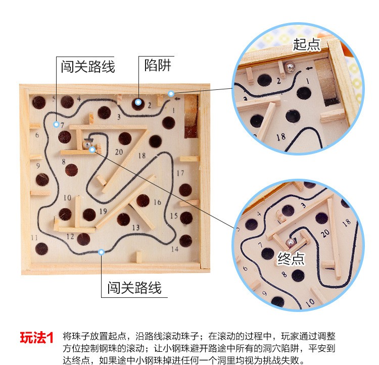Wooden palm maze ball game, children's concentration, primary school students' intelligence, adult leisure balance toy manufacturer detail image 9