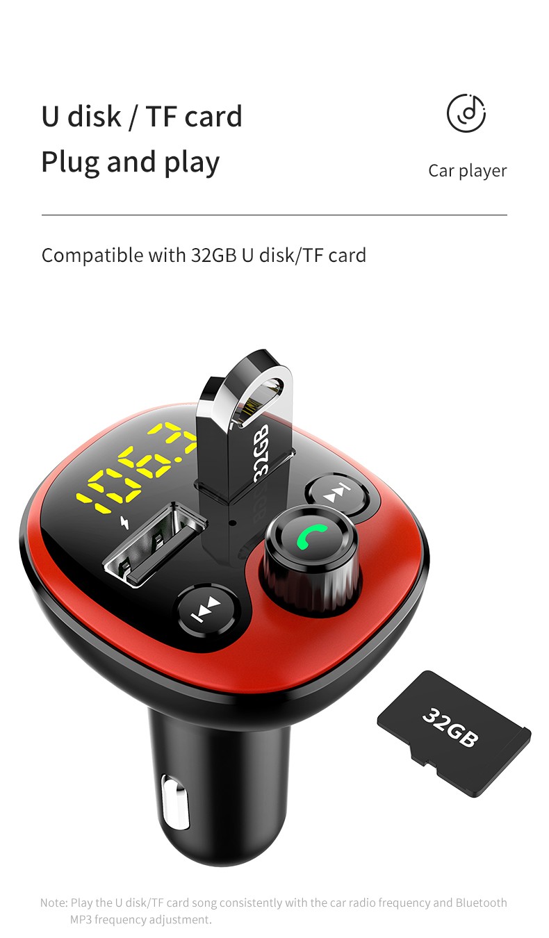 车载mp3播放器 双USB车载充电器QC3.0车充车载蓝牙接收器fm发射器详情图6