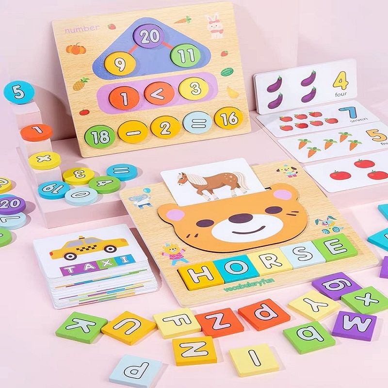 Alphabet, words, children's intelligence, shape matching building blocks, digital clocks, babies' recognition of time, toys, early education in kindergartens