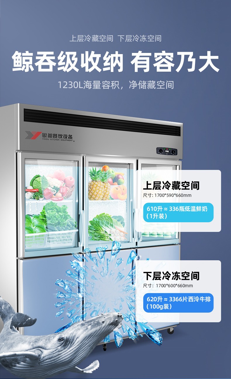 Yindu commercial six-door refrigerator and dual-temperature refrigerator display cabinet detail image 4