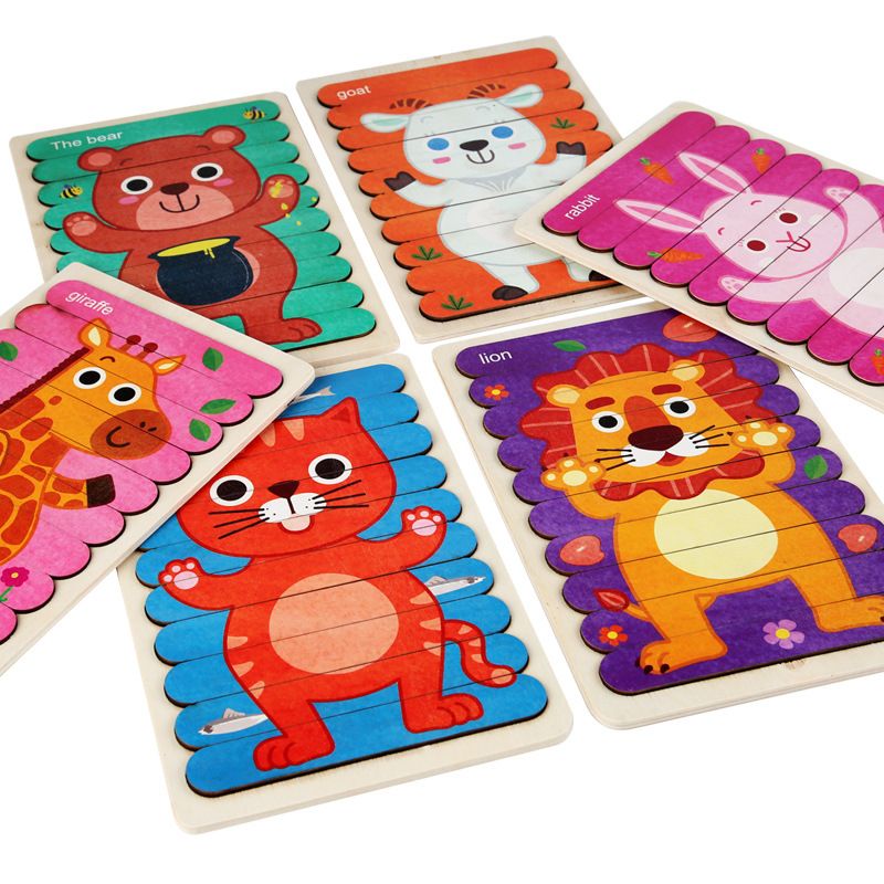 Strip puzzle wooden cartoon animal ice cream stick puzzle for children aged 3-6, early education dinosaur board toy stick Specification image
