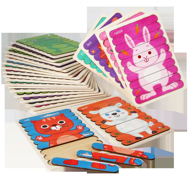 Strip puzzle wooden cartoon animal ice cream stick puzzle for children aged 3-6, early education dinosaur board toy stick Item Picture