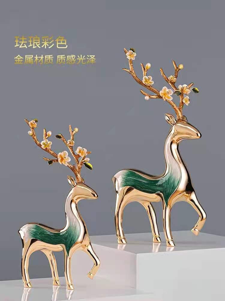 Metal Sika Deer New Chinese Decoration Antique Frame Study Wine Cabinet Porch Light Luxury High-Grade Soft Decoration full figure
