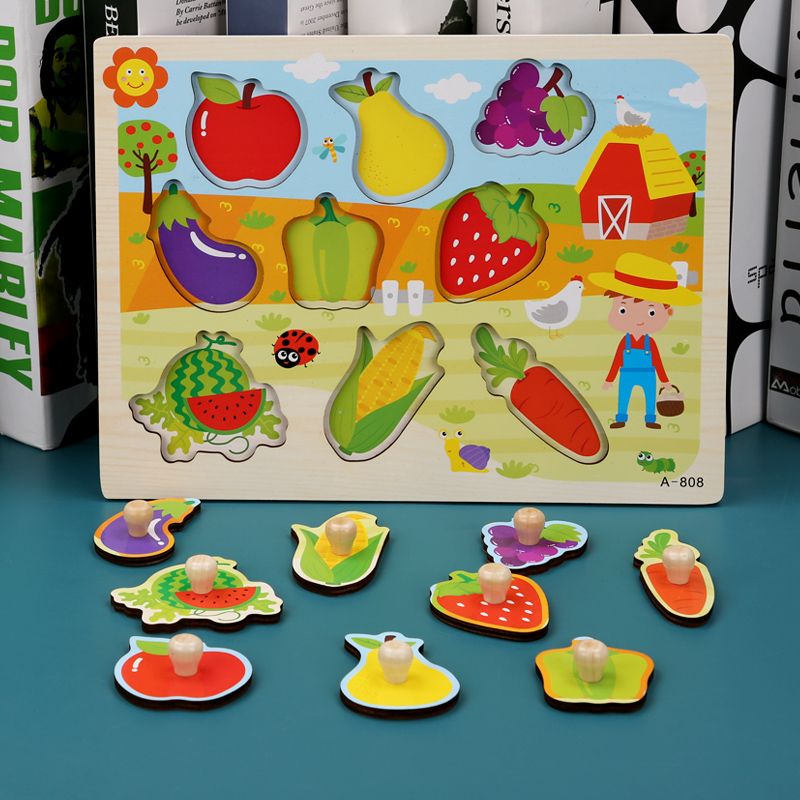 The wooden toy laser-cut hand-holding board is highly entertaining and comes in a variety of colors. It can exercise babies' hand-eye coordination, visual ability, logical thinking ability, early education enlightenment training, and is a parent-child game details Picture