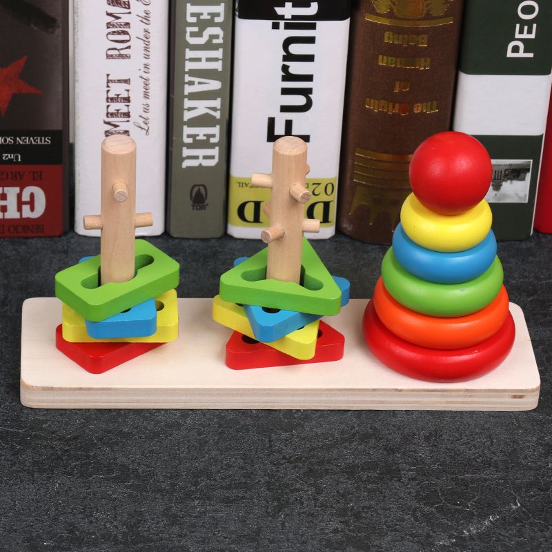 The wooden toy educational multi-functional set column is highly entertaining with rich colors. It can exercise babies' hand-eye coordination, visual ability, logical thinking ability, early education enlightenment training, and parent-child games details Picture