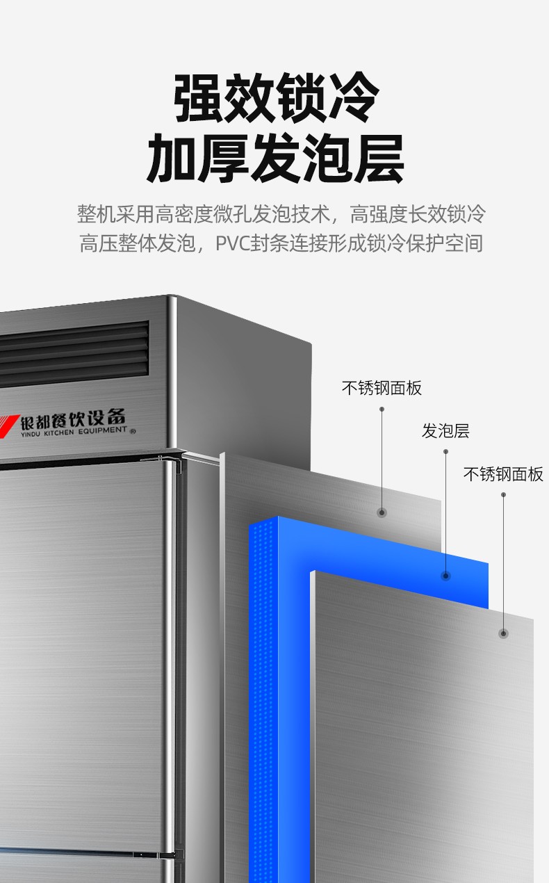 Yindu Freezer commercial vertical double-door stainless steel kitchen cabinet, freezer, quick-freezing cabinet, fresh-keeping refrigerator, vertical cold cabinet detail image 2