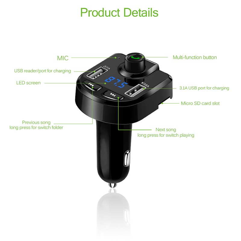 车载MP3 蓝牙免提 QC3.0快充车充 FM发射器 汽车充电器 车载蓝牙详情11