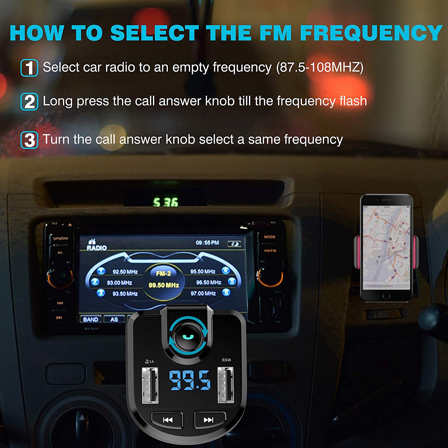 车载MP3 蓝牙免提 QC3.0快充车充 FM发射器 汽车充电器 车载蓝牙详情6