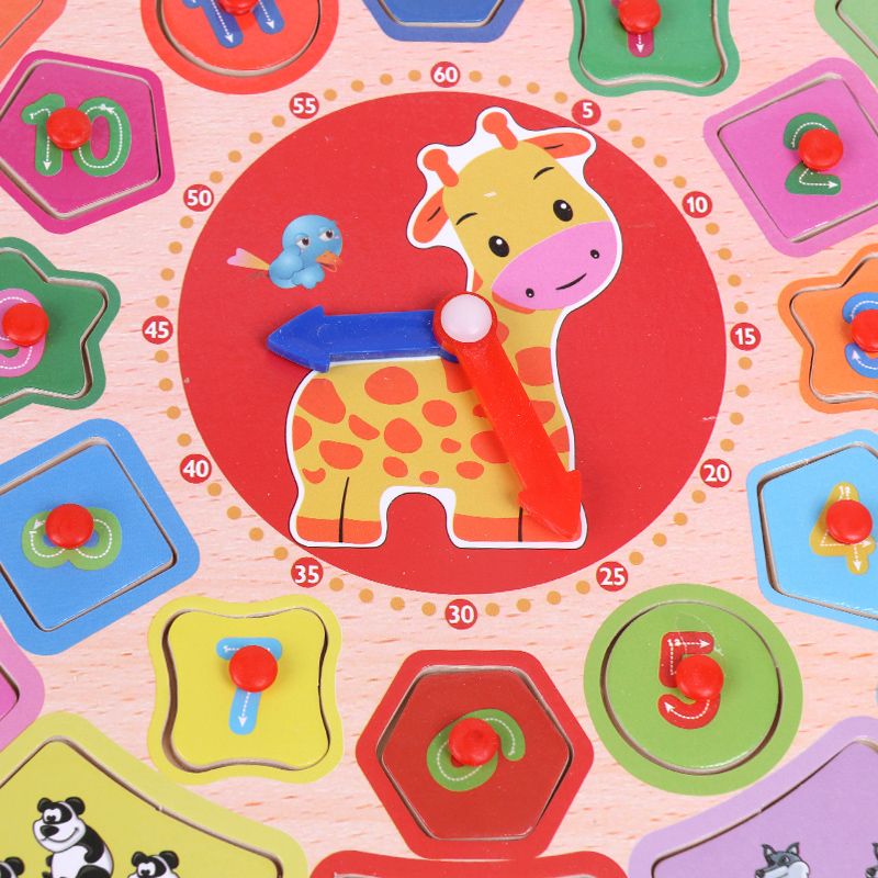 The wooden toy animal fruit clock is highly entertaining and colorful, which can exercise babies' hand-eye coordination, visual ability, logical thinking ability, and early education enlightenment training. It is a parent-child game