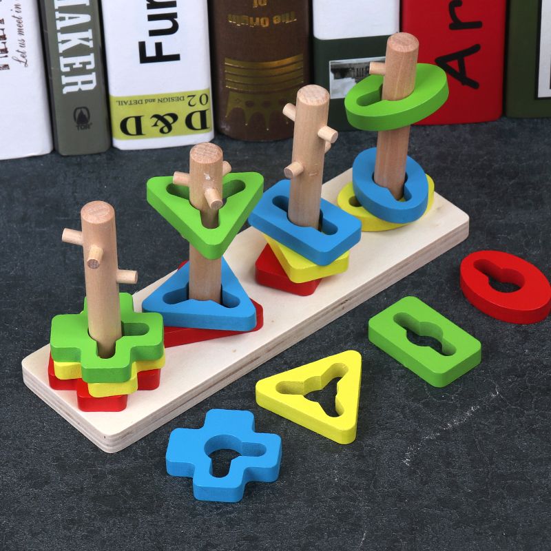 The wooden toy educational multi-functional set column is highly entertaining with rich colors. It can exercise babies' hand-eye coordination, visual ability, logical thinking ability, early education enlightenment training, and parent-child games Application Scenario