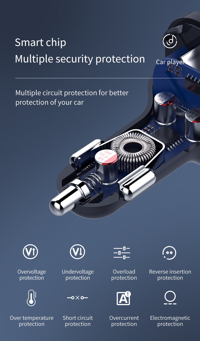 车载mp3播放器 双USB车载充电器QC3.0车充车载蓝牙接收器fm发射器详情图11