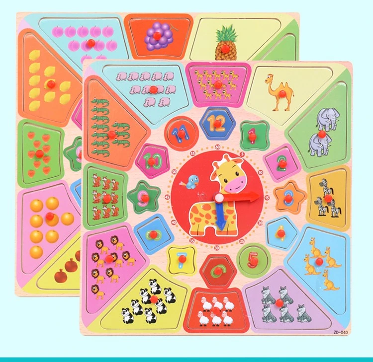 The wooden toy animal fruit clock is highly entertaining and colorful, which can exercise babies' hand-eye coordination, visual ability, logical thinking ability, and early education enlightenment training. It is a parent-child game detail image 1