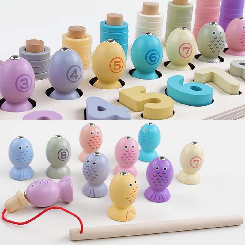 The wooden macaron-colored fishing matching game is highly entertaining with rich colors. It can exercise babies' hand-eye coordination, visual ability, logical thinking ability, and early education enlightenment training. It is a parent-child game details Picture