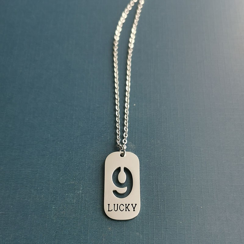 European and American military brand trendy men's hip-hop shock men's necklace, lucky number 9, titanium steel pendant, matching clothes detail image 5