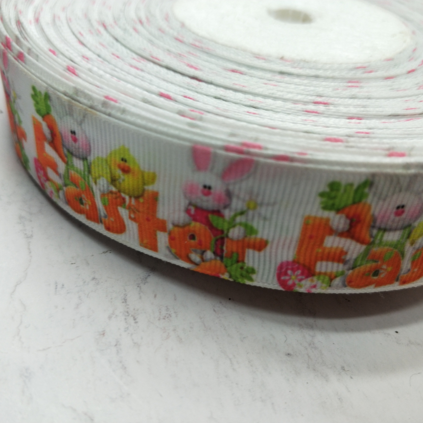 2.5CM螺纹带数码印刷 DIY制作 白底小兔子胡萝卜
